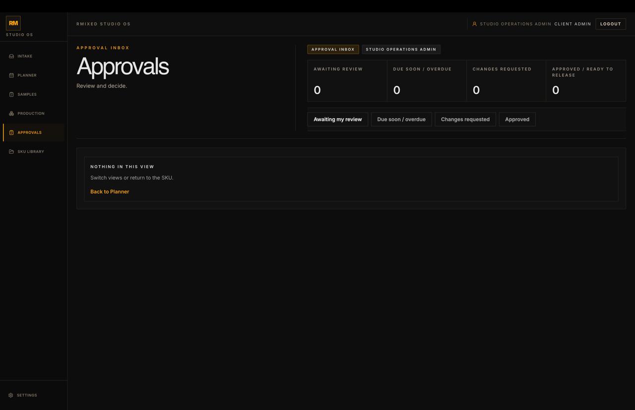 Studio sample queue showing physical sample tracking, readiness states, and ownership.